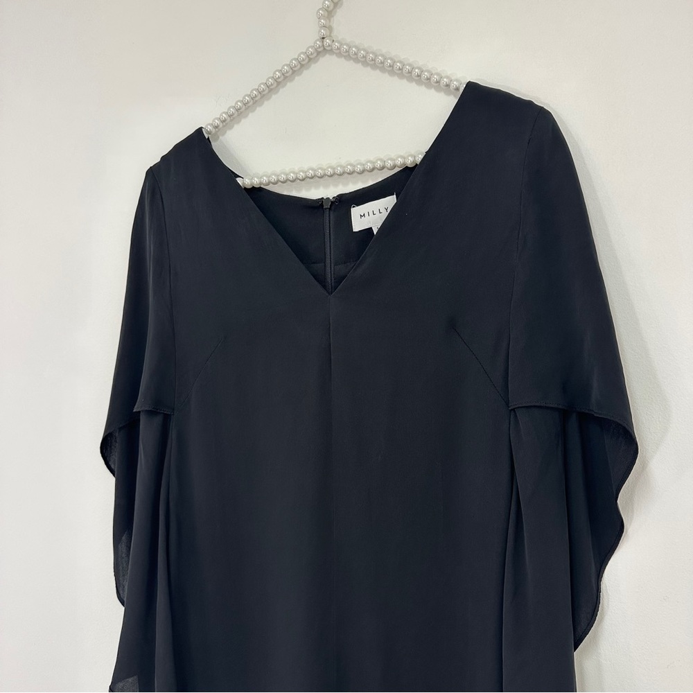 Milly Silk V-Neck Butterfly Sleeve Mini Dress in Black - Picture 5 of 8
